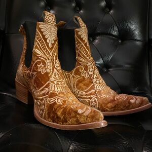 RARE PS Kaufman limited edition Velvet Embroidered Ankle Boots - Rusted Gold